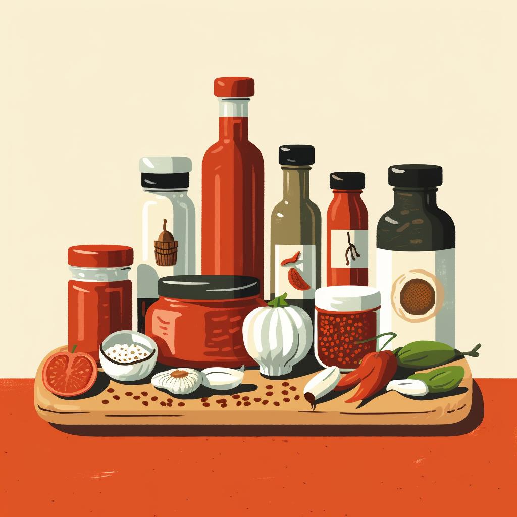 Ingredients for BBQ sauce arranged on a kitchen counter