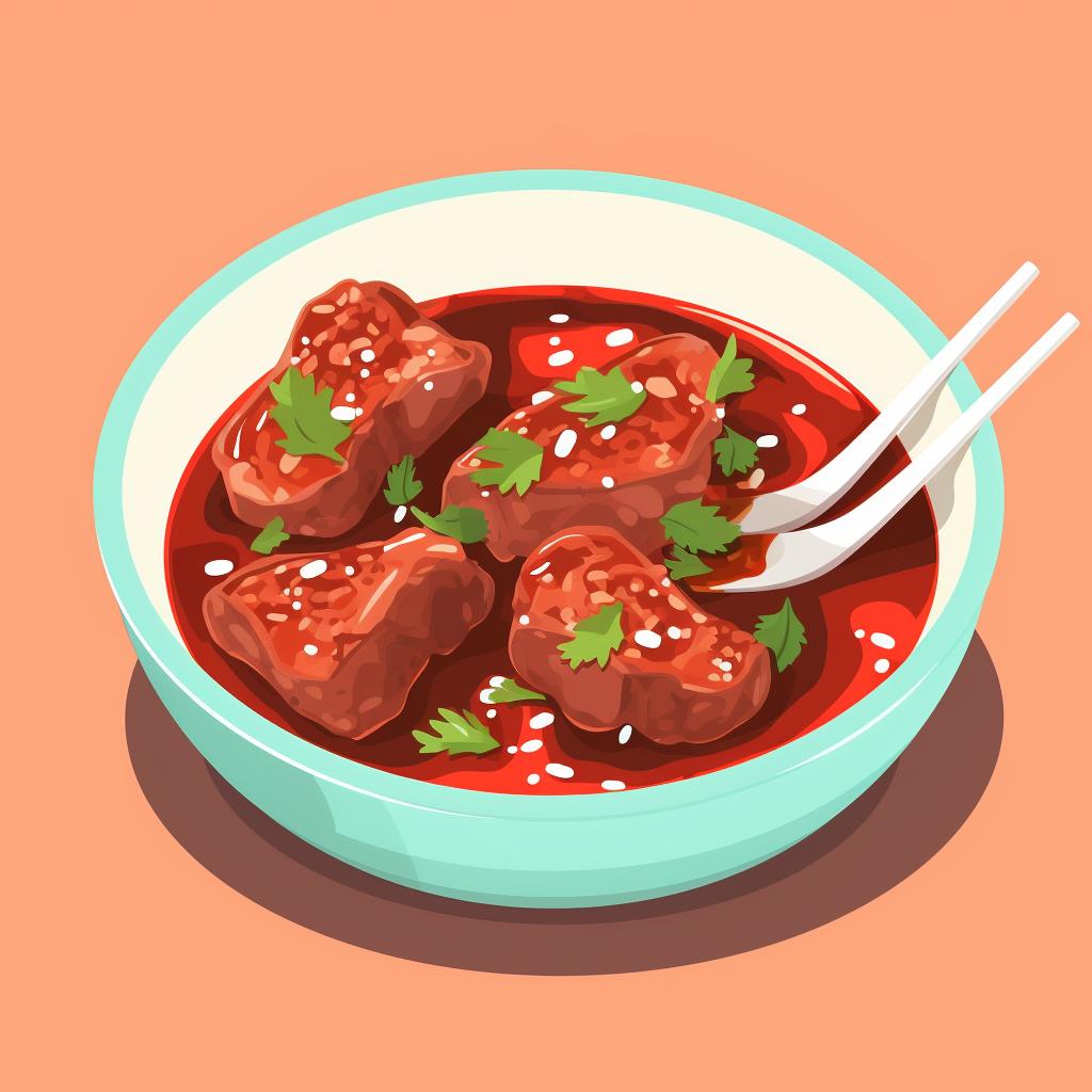 Meat marinating in a bowl of sauce